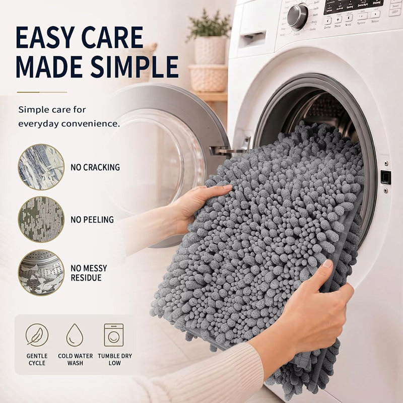 Ensemble de tapis de salle de bain 3 pièces, tapis de bain en chenille à séchage rapide super absorbant avec tapis de toilette, antidérapant, lavable à la machine, tapis de sol à poils longs très épais, gris
