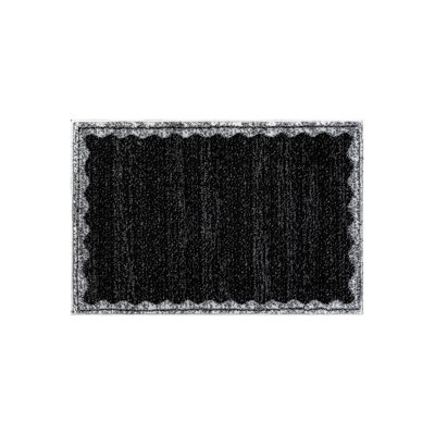 Scalloped Border Black/Cream Minimal Indoor Woven Area Rug