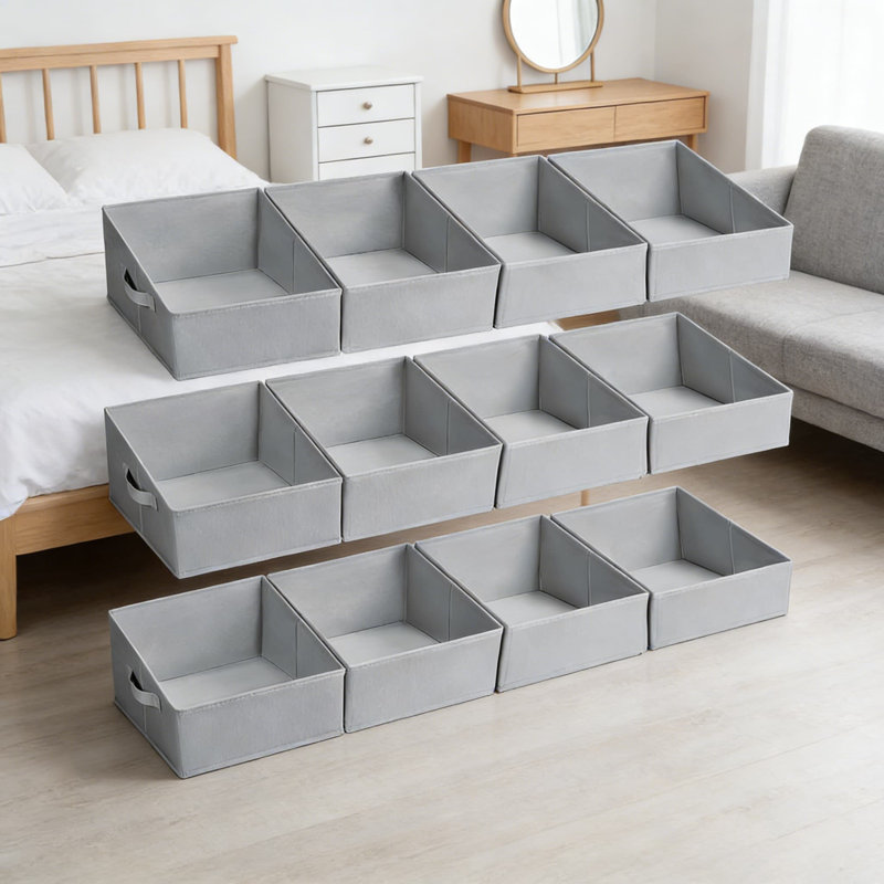Fabric Storage Bins 12 Pack, Collapsible Closet Organizer Baskets With Handles, Trapezoid Shelf Storage Cubes For Clothes, Toys, Books, And Towels