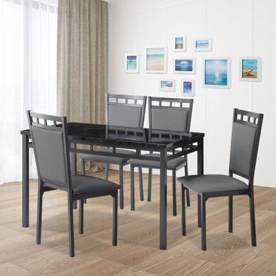 Jaffrey 4 - Person Marble Top Four Leg Base Dining Set