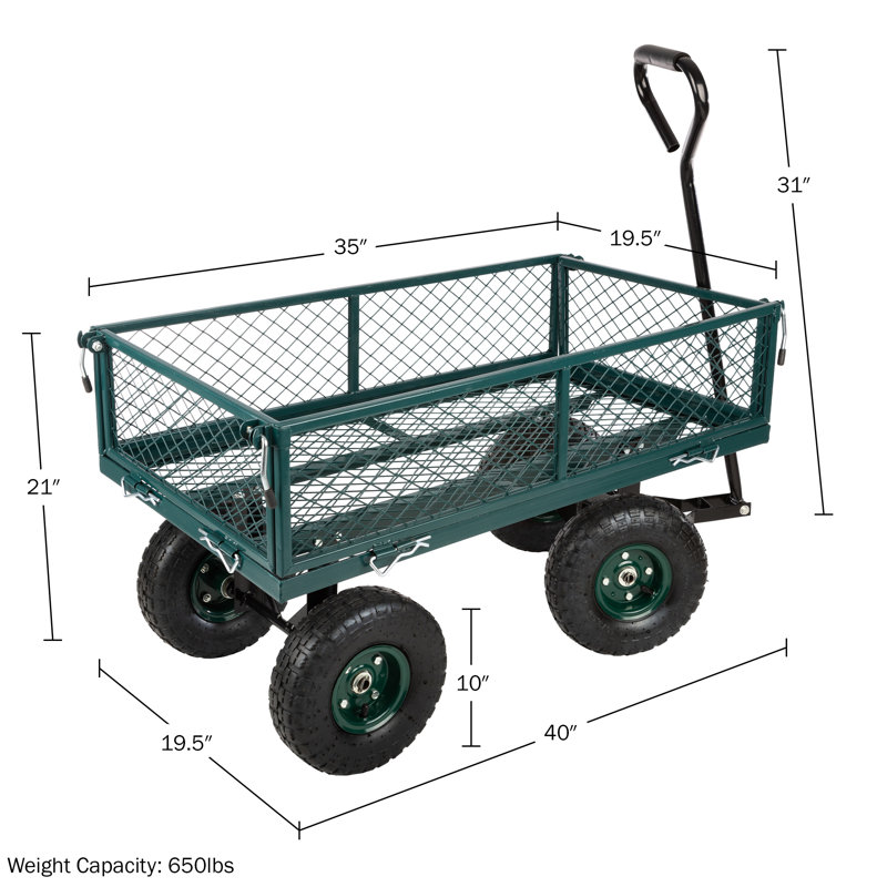 Garden Cart - Rolling Wagon Cart with 650lb Weight Capacity, All-Terrain Wheels, and Removable Sides - Garden Carts and Wagons by Pure Garden