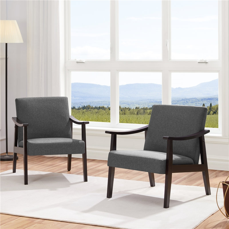 Fauteuil moderne avec pieds en bois massif, fauteuil d'appoint rembourré, Gris foncé