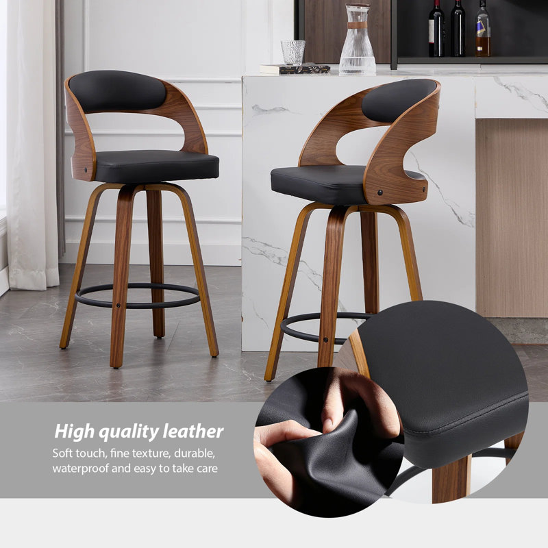 Swivel Counter Bar Stools Set of 2, Black, 2