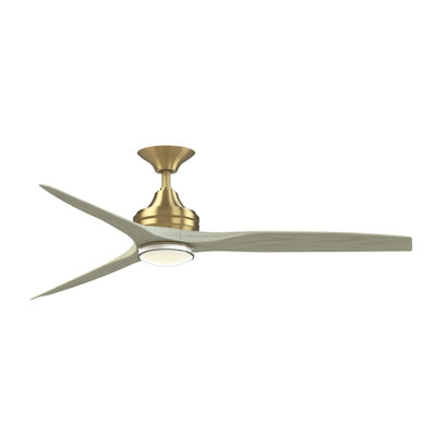 Ventilateur de plafond intérieur / extérieur 60 po Spitfire avec ensemble d'éclairage DEL - Laiton satiné brossé avec pales en chêne clair