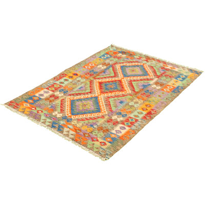 Tapis décoratif en laine de conception unique 4 pi 2 po x 6 pi 4 po noué à la main New Age