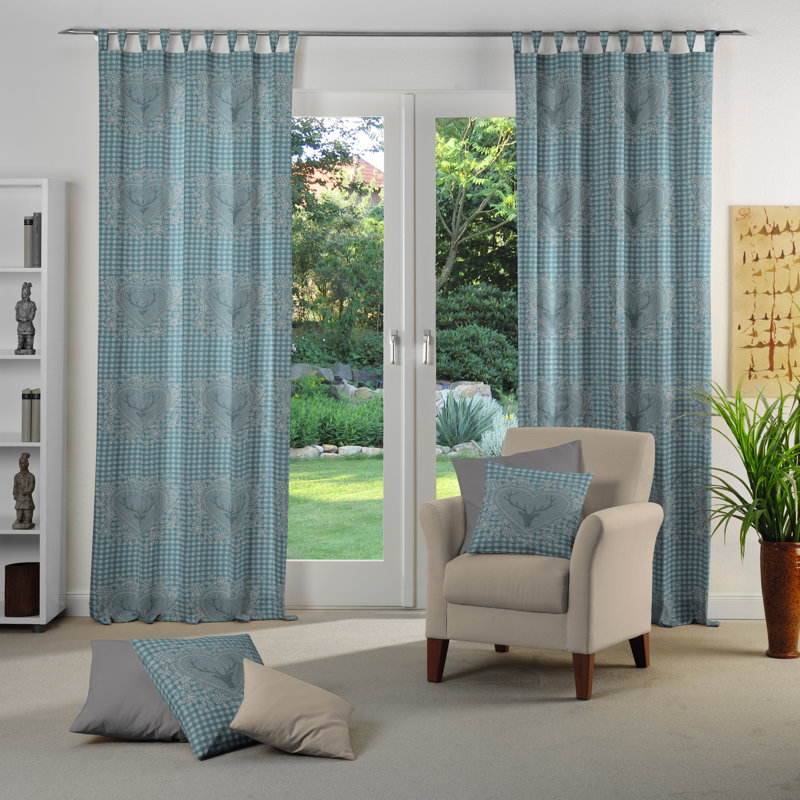 Devos Room Tab Top Curtain Single Panel, Opaque, 132cm Width x 145cm Drop, Blue/Gray