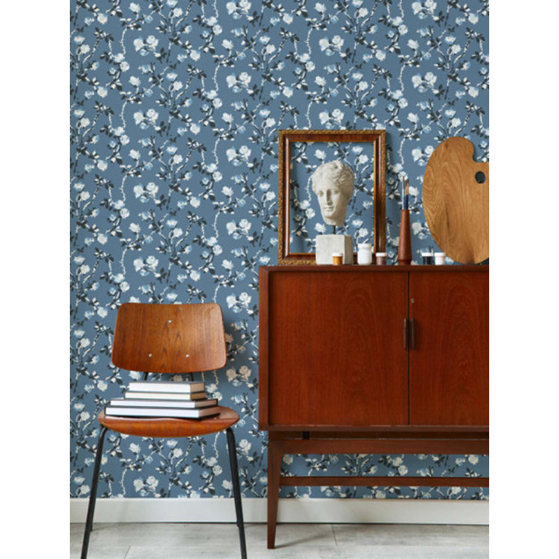 Lady Charlotte Rose Thorns 10' L x 24" W Peel and Stick Wallpaper Tile, Ivory Garden, Faux Grasscloth