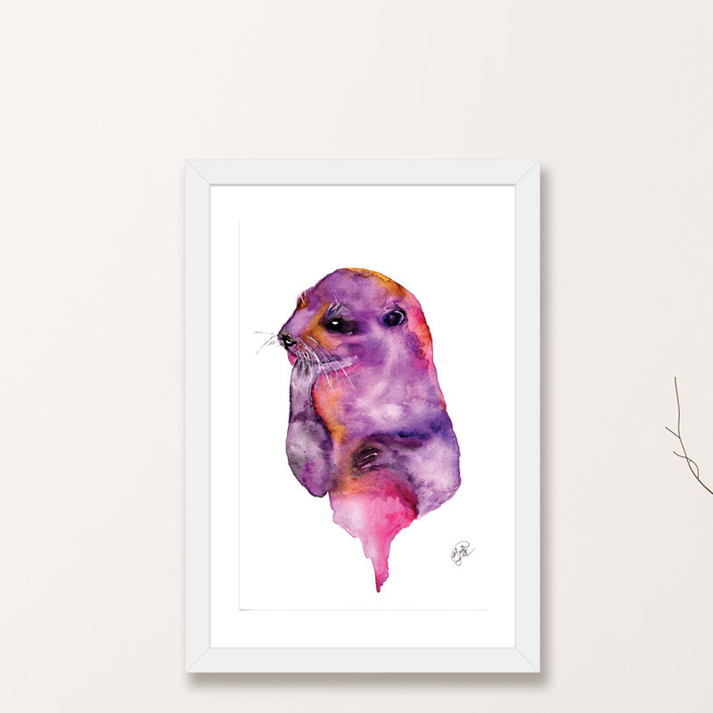 Loutre, art sur toile, H 32 po x l 24 po x P 1 po, Papier avec cadre blanc