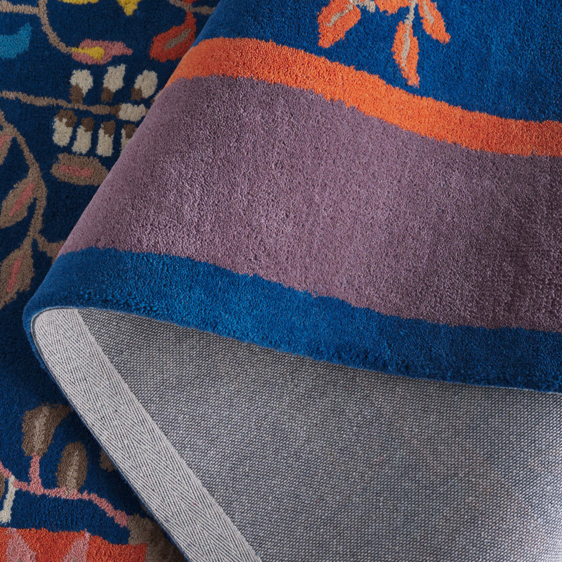 Tapis bleu marine / brun en laine / coton touffeté à la main Seydou, Rectangle de 5 pi x 8 pi