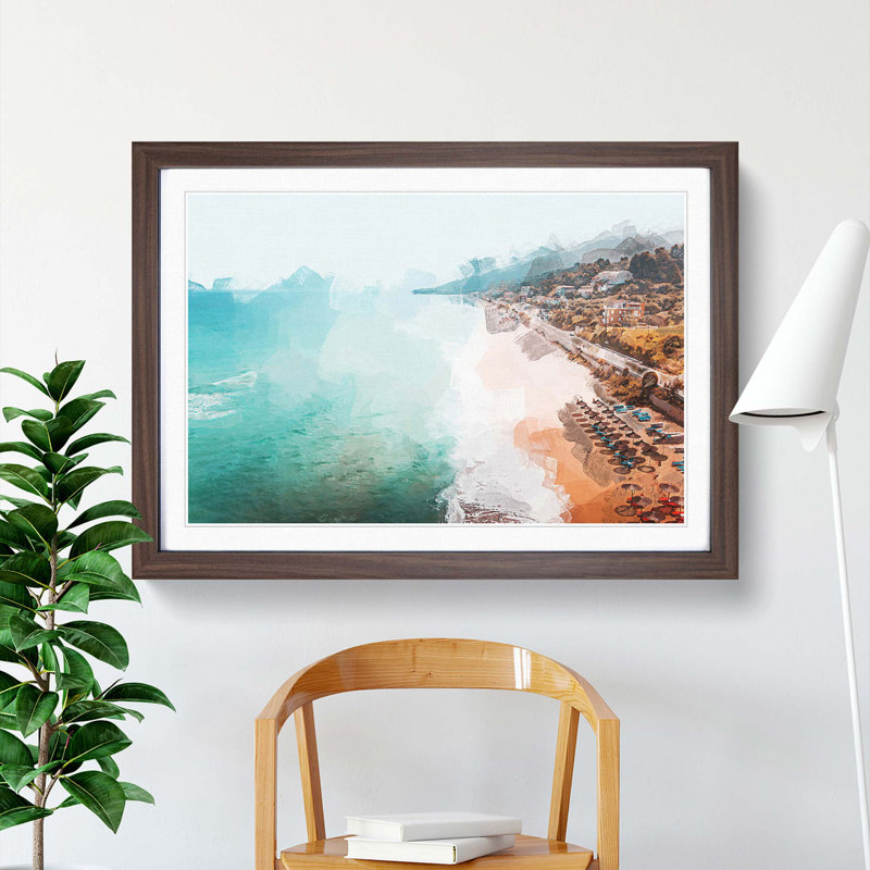Beach & Seascape in Greece in Abstract - Picture Frame Photograph Print, 27cm H x 36cm W x 2cm D, Walnut Framed