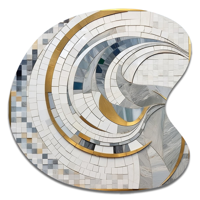 Gris et jaune mosaïque II - formes abstraites de forme irrégulière, décoration murale en métal, reproduction d'art asymétrique moderne