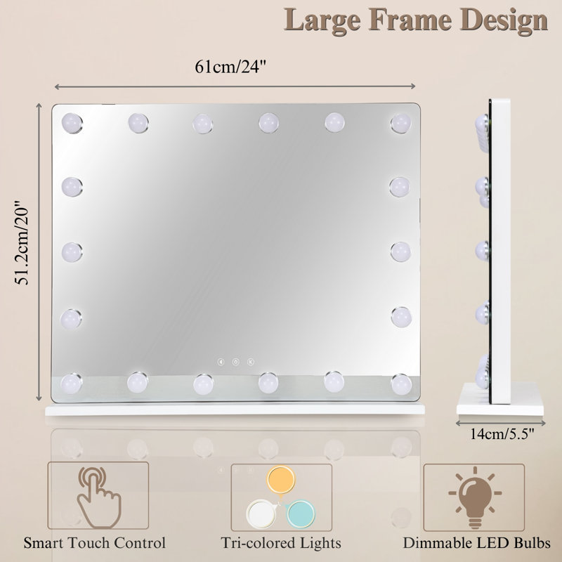 Vanity Mirror With Makeup Lights, Large Hollywood Light Up Mirrors For Bedroom Tabletop & Wall Mounted