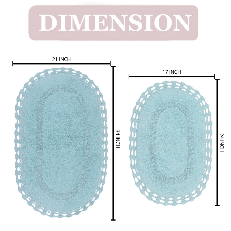 Tapis de bain réversible 100% coton lavable à la machine Hampton (ensemble de 2), Aigue-marine