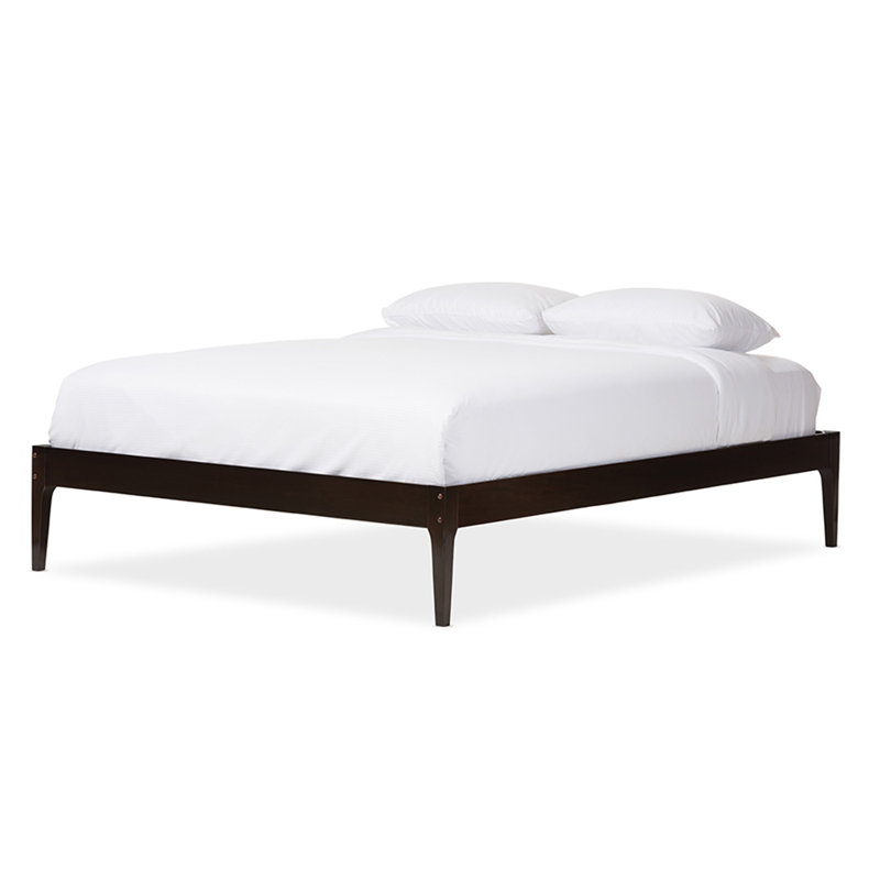 Quill Bed Frame, Mid-Century Modern Solid Wood, Queen, Cappuccino