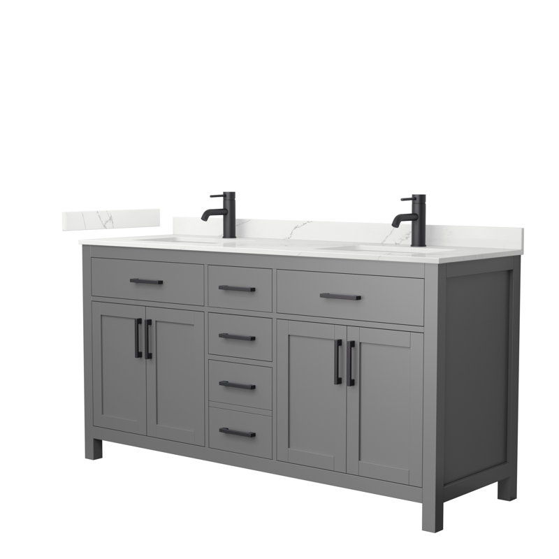 Beckett 66" Freestanding Double Bathroom Vanity with Quartz Top, Dark Gray, Matte Black, Giotto Quartz