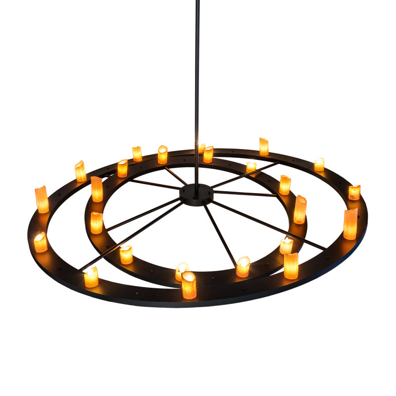 Donner Black Metal Finish 95" Wide 24-Light Wagon Wheel Chandelier