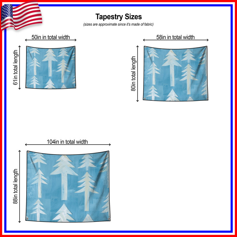 Tapisserie murale «Blue Pine Trees» - Décoration murale arbres, H 104 po x 88 avec 4 œillets