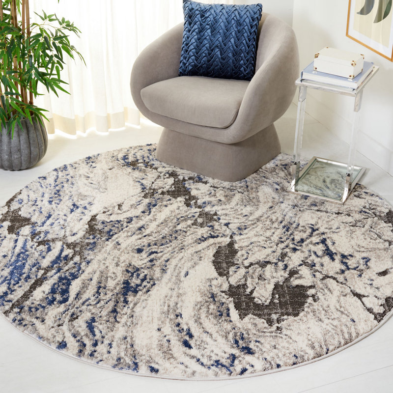 Tapis Deylon 102 ivoire / bleu Deylon, Rond 6 pi 7 po
