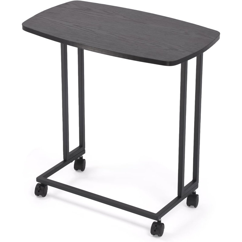 C Shape End Tables,TV Tray Couch Table With Removable Wheels,Metal Movable Sofa Side Table For Living Room,Bedroom,Black