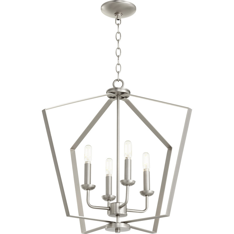 Tetrault 4 - Light Dimmable Lantern Chandelier, Satin Nickel