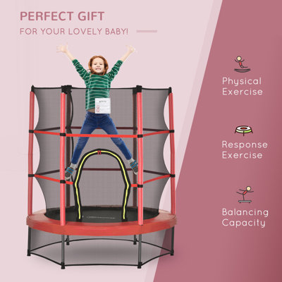 Trampoline pour enfants de 5 pi avec filet d'enclos, conception sans ressort pour une sécurité accrue, utilisation intérieure et extérieure, transat pour tout-petits de 3 à 6 ans