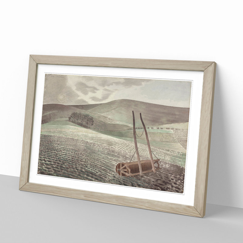 Downs in Winter by Eric Ravilious - Picture Frame Painting, Oak Framed, 36cm H x 48cm W x 2cm D