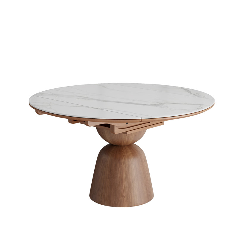 Extendable Dining Tables For 4 To 8 Rectangular To Round 31.15" To 53.15" Sintered Stone Kitchen Table, White