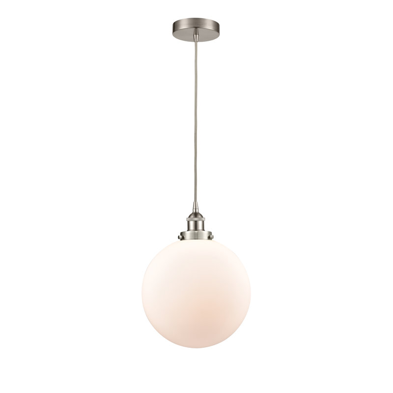 Luminaire suspendu simple à 1 lumière Frederick, Blanc, H 15,5 po x l 12 po x P 12 po, Nickel satiné brossé