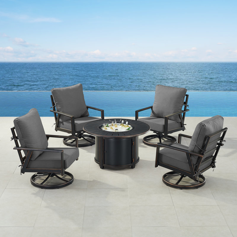 Ensemble de table de foyer en aluminium noir avec quatre fauteuils club, Noir