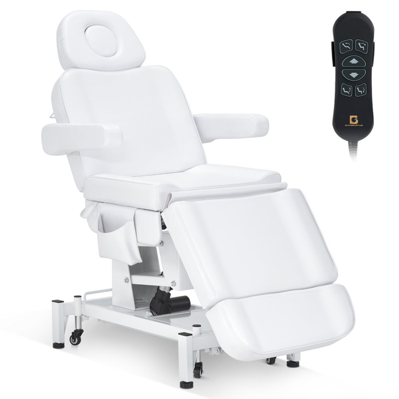Lit de massage électrique à 3 moteurs avec hauteur réglable, pieds et dossier, lit pour le visage pour esthéticienne, Blanc