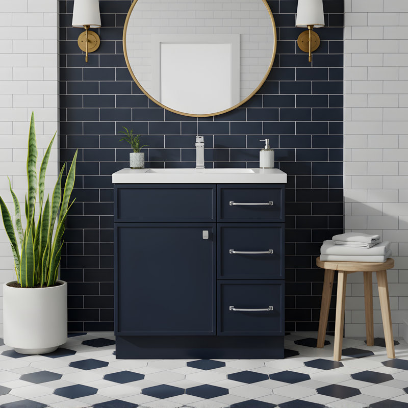 Ensemble de meuble-lavabo simple Manhattan, Chrome chrome, Bleu, 30"