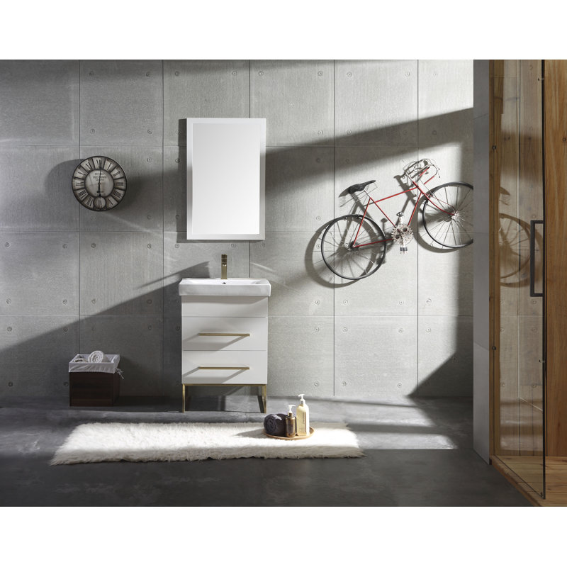 Taft Avenue 24'' Single Bathroom Vanity with Solid Surface Top, White, Satin Brass