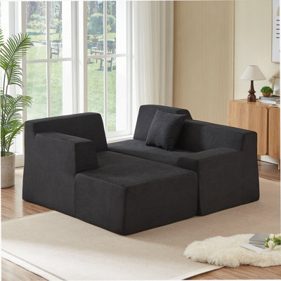 Boneless Modern Minimalist L-Shaped Corduroy High Back Sofa For Comfortable Lounge And Space-Saving Living.