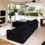 Siège en forme de L de 111,2 po de style américain, revêtement noir, 4 sièges, installation facile et confort moderne avec chenille, adaptable à différentes configurations, base antidérapante, expérience luxueuse