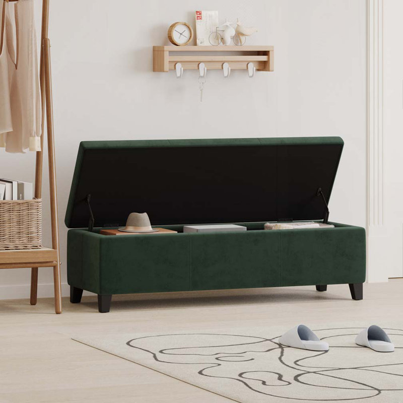 Modern Fabric Upholstered Storage Bench, Green