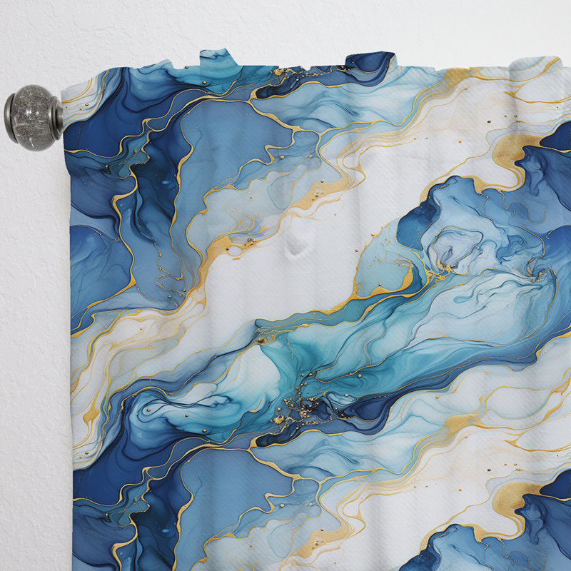 Rideau obscurcissant en marbre Coastal Blue Elegant Marble Shore II - 1 panneaux, L 52 po x L 90 po