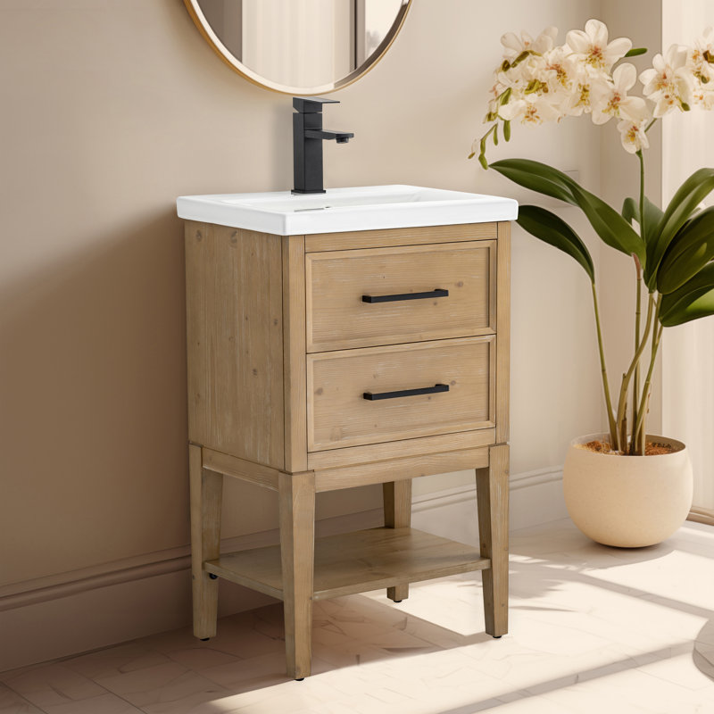 Meuble-lavabo simple 20 po avec comptoir en céramique Brodnax, Essence de sapin