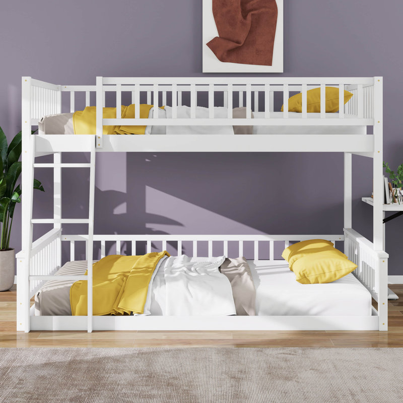 Wood Full XL Over Queen Bunk Bed With Ladder And Guardrails