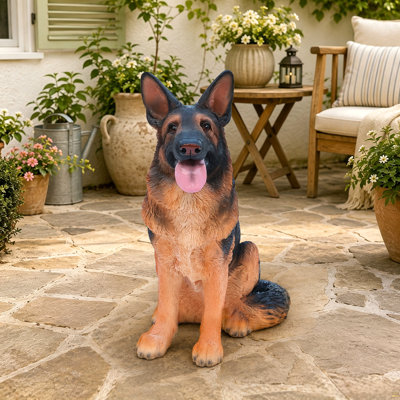 Lifelike German Shepherd Dog Statue, Realistic Resin Animal Figurine for Indoor Outdoor Garden Lawn Yard Home Decor, Art Craft Gift, Black+Brown