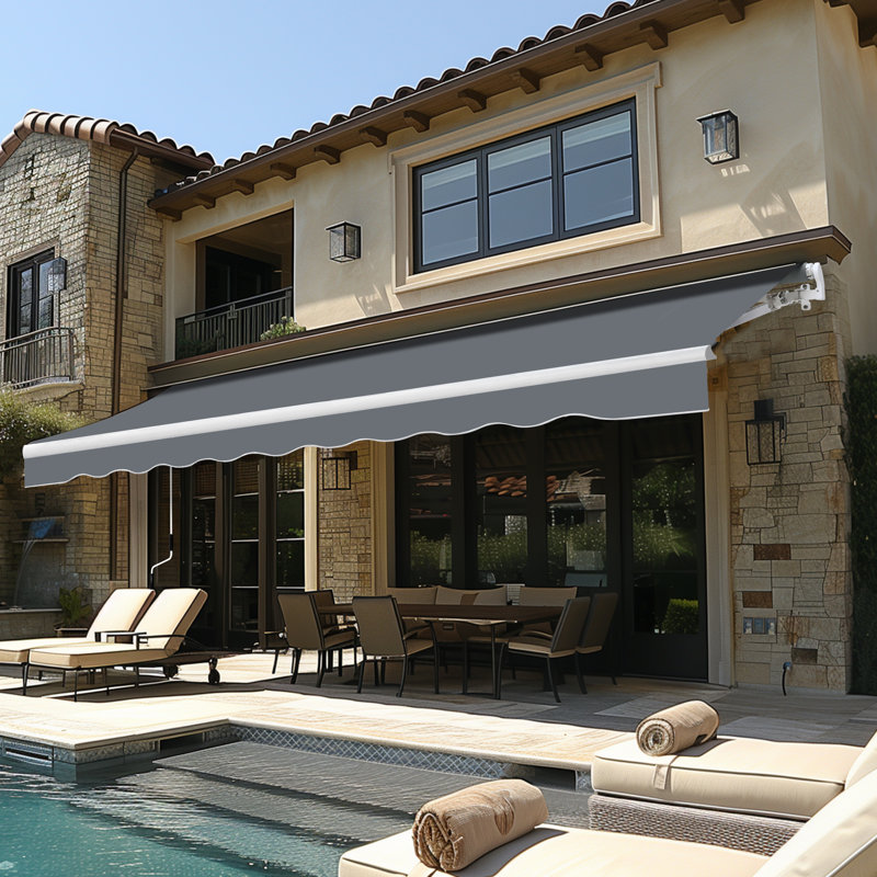 Auvent de terrasse à inclinaison manuelle, Gris, H 6 po x l 141,7 po x P 118,1 po