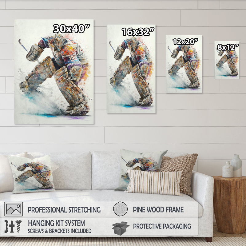 «Hockey Gardien sur glace pendant le jeu III», impression sur toile, H 40 po x l 30 po x P 1,5 po, Toile tendue