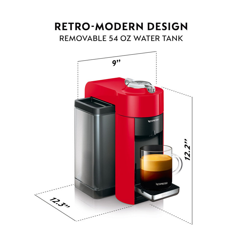 Nespresso Vertuo Coffee and Espresso Machine with Aeroccino Milk Frother by De'Longhi, Red