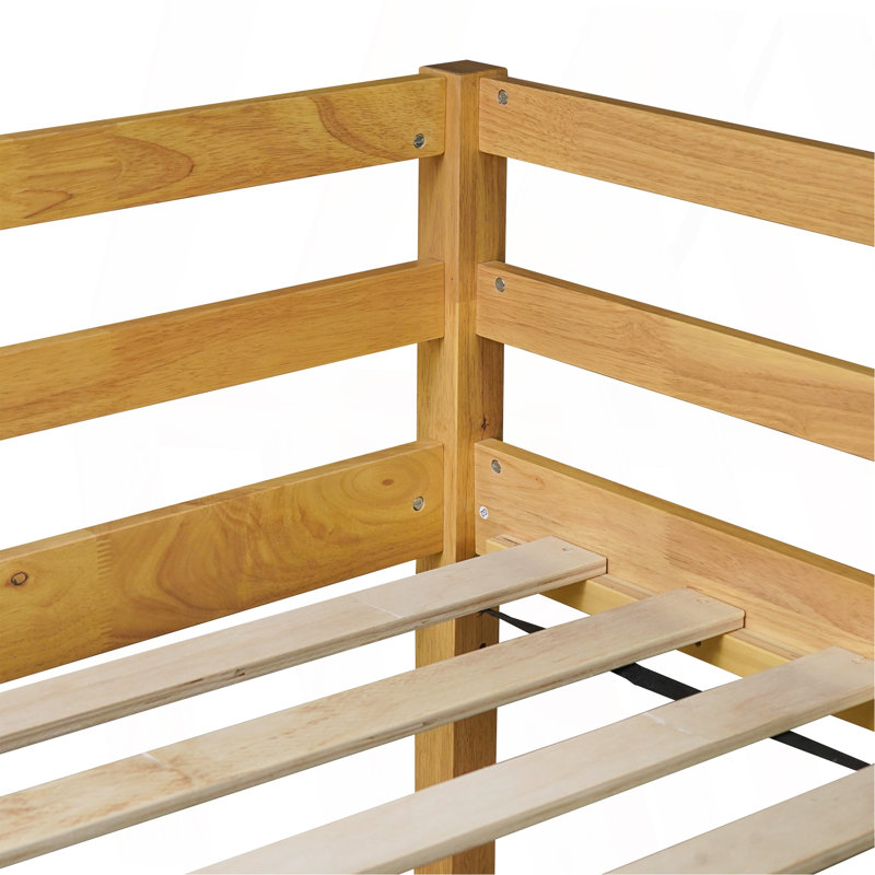 Solid Wooden, Rubber Wooden Twin Loft Bed With Ladder, Bed Platform Of Strengthened Slats, Natural, Twin, Natural