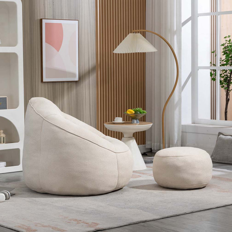 Fauteuil à billes rembourré avec repose-pieds, Beige