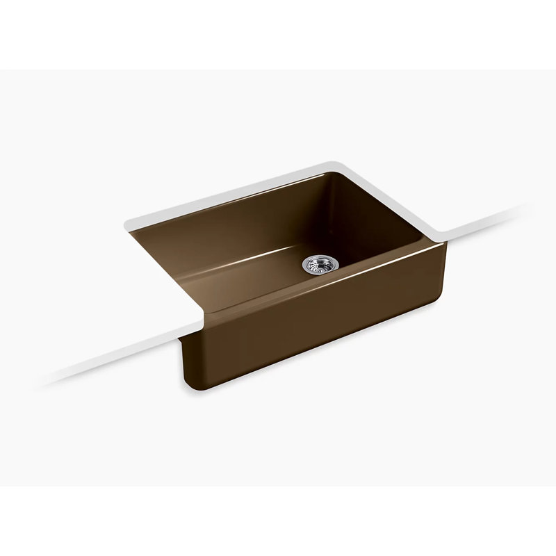 Évier de cuisine encastré à rebord et cuve simple avec tablier long 33 po x 22 Whitehaven®, Noir et brun clair