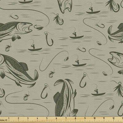 Chezky Fisherman on Boat Catching Trouts with Rot and Hook Multi-Purpose Fabric
