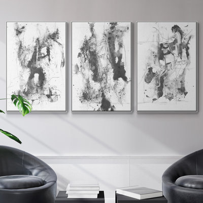 Graphite abstrait I, reproduction encadrée sur toile 3 pièces
