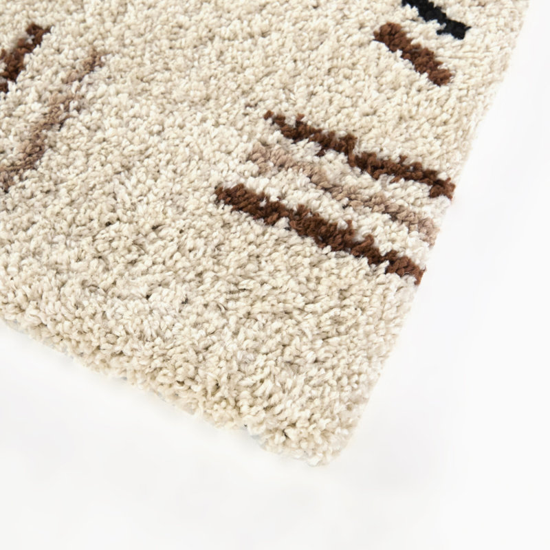 Marjanne Cream/Green Boho Moroccan Shag Area Rug, Rectangle 7'10" x 10'