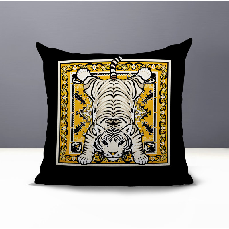 Oreiller carré réversible intérieur / extérieur Gibo Tiger, Jaune, Carré 15 po