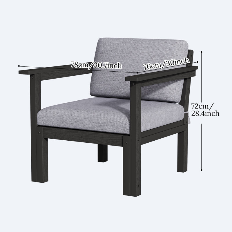  30" Outdoor Single-armchair Chair With Cushions,Black, Gray, Black